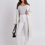 ANRABESS Long Sweater Cardigan Women Knit Open Front Coat Fall and Winter Casual Soft Coatigan Jacket 2023 Trendy Duster Outwear Clothes 1065mibai-S White