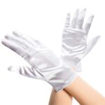 Xuhan Short Banquet Opera Satin Gloves for Women Wrist Length (White)
