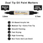 Betem Dual Tip Oil Based White Black Paint Markers Paint Pens(0.7mm & 3mm), Permanent Paint Marker Pen, Waterproof, Quick Dry, for Fabric, Rock Painting, Wood, Plastic, Metal, Canvas(2White 2Black)