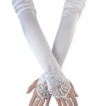 JISEN Women 20s Satin gloves Formal Bridal Banquet Party Wedding Opera Colorful Mitten Fingerless 16.7 Inch White