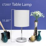 Simple Designs LT2007-WHT Chrome Mini Basic Table Lamp with Fabric Shade, White