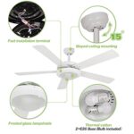hykolity 52 Inch Ceiling Fans with Lights(2 * E26 Base Bulb Included) Remote Control, Reversible Motor and Blades, ETL Listed, for Patio Living Room, Bedroom, Office – White