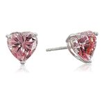 Jewelili 10K White Gold 6 MM Heart Pink Cubic Zirconia Stud Earrings