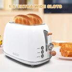 Toaster 2 slice,Retro Stainless Steel Toaster with 6 Settings, 1.5 In Extra Wide Slots, Bagel/Defrost/Cancel Function, Removable Crumb Tray (White)