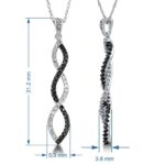 Jewelili 10k White Gold Twist Pendant Necklace with Round Black and White Diamonds, 1/4 cttw, 18″ Rope Chain