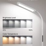 MediAcous Floor Lamp, LED Floor Lamp with Remote, 5 Colors & 5 Brightness & Stepless Adjustable Standing Lamp Work with Wall Switch,1H Timer, Memory Function, Gooseneck for Living Room Bedroom, White