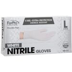 ForPro Disposable Nitrile Gloves, Chemical Resistant, Powder-Free, Latex-Free, Non-Sterile, Food Safe, 4 Mil, White, Large, 100-Count