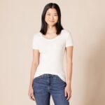 Amazon Essentials Women’s Slim-Fit Short-Sleeve V-Neck T-Shirt, Pack of 2, White, Medium