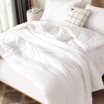 Litanika White Comforter Set Queen Size, 3 Pieces Boho Lightweight Solid Bedding Set & Collections, All Season Fluffy Bed Set (90x90In Comforter & 2 Pillowcases)