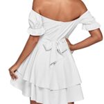LYANER Women’s Tie Back Off Shoulder Wrap Layer Ruffle Short Sleeve Mini Dress White Small