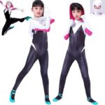 Girls White Bodysuit Jumpsuit Mask 3D Style Halloween Costumes Cosplay Suit (White, Kids-XL(Height 55-59Inch))