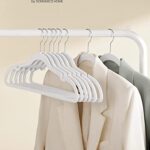 SONGMICS Velvet Hangers 50 Pack, Non-Slip Clothes Hangers, with Shoulder Notches, Pants Bar, 360° Swivel Hook, Space-Saving, for Closet, White UCRF029W05