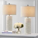 PORTRES 24.5″ Modern Accent Ceramic Table Lamp Set of 2 for Bedroom White Desk Decor Bedside Lamps for Living Room Study Room Office Dorm Farmhouse Nightstand Lamp End Table Lamps