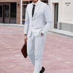 COOFANDY Men’s Suit Set Slim Fit 2 Piece Suit 2 Button Business Wedding Prom Suits Summer Blazer Tux & Trousers White
