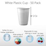 Exquisite 50 Count – White 12 Oz Plastic Cups Disposable Party Cups – White Plastic Tumblers For All Occasions With 50 White Disposable Plastic Cups Per Pack