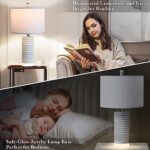 Table Lamps for Bedroom Set of 2, White Resin Table Lamps for Living Room, 23.5” Modern Lamps with Luminous Acrylic Base, Nightstand Bedside Lamps for Nursery Kid’s Room Dorm (Bulbs Included)