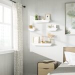 SRIWATANA White Floating Shelves, 24 Inch Solid Wood Storage Wall Shelves Set of 4 Display Ledge Shelves Decor for Bedroom, Living Room, Bathroom, Kitchen – White