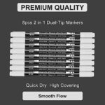 Zosxi Dual Tip White Paint Pens White Acrylic Markers for Rock Painting,Ceramic,Glass,Wood,White Acrylic Paint Markers 8pcs (White-8 pack)