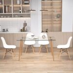 Tangkula 5 Pieces Dining Room Table Set, Modern Table & Chair Set for 4, 4 White Plastic Dining Chairs with Glass Dining Table for Small Living Room, Kitchen