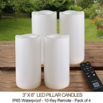 HOME MOST Pack of 4 White LED Candles Outdoor 3×6 – Unscented IP65 Waterproof Battery Powered Flameless LED Pillar Candles with Remote and Timer – Battery Operated Flameless Candles Flickering