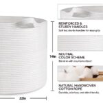 MEGASKET White Rope Storage Baskets, 22″ X 22″ X 14″ Extra Large Blanket Basket Living Room, Soft Cotton Rope Basket, Toy Basket, XXXL Baskets for Organizing, Wicker Woven Baby Laundry Basket Hamper