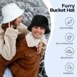 Faux Fur Winter Bucket Hat for Women Men Fluffy Warm Hat Women’s Furry Fisherman Cap for Casual, Trips, Sports, Skiing, White