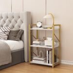 FUTRWORE Small Bookshelf for Small Spaces, 3 Tier Bookcase, Narrow Gold Book Shelf, Small Shelf Open Display Rack for Bedroom, Living Room, Home Office,White&Gold
