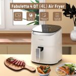 White Air Fryers 4 Qt, Fabuletta 1550W 9 Preset Cookings Air Fryer Oilless Cooker, Shake Reminder, 450°F freidora de aire,Tempered Glass Display, Dishwasher-Safe & Nonstick, Fit for 2-4 People