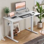 SMUG Electric Standing Desk with Memory Preset, Ergonomic Height Adjustable Table with T-Shaped Metal Bracket Modern Computer Workstations for Home Office, 4824, White