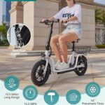 Gotrax ASTRO Electric Scooter with Seat for Adult Commuter,15.5 Miles Range&15.5Mph Power by 350W Motor, Folding Scooter with 14″ Pneumatic Tire& Comfortable Wider Seat, E-Bike with Carry Basket White
