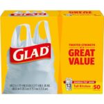 Glad Tall Kitchen Handle-Tie Trash Bags – 13 Gallon White Trash Bag – 50 Count, Package May Vary