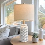 USumkky 20.5 inches Modern Ceramic White Bedside Lamp Set of 2 for Bedroom Decor Farmhouse Table Lamp for Living Room Office Dorm