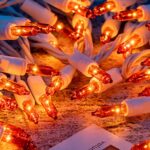 YULETIME 200 Orange Christmas Lights, Pack of 2 Strands of 21 ft 100 Count UL Certified Incandescent Mini String Light (Orange – White Wire)