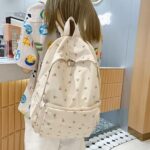 2023 Cute Preppy Bag Floral Printed Kawaii Backpack Cottagecore Aesthetic Backpack Laptop Daypack (White)