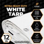 Heavy Duty White Poly Tarp 10′ x 15′ Multipurpose Protective Cover – Durable, Waterproof, Weather Proof, Rip and Tear Resistant – Extra Thick 12 Mil Polyethylene – by Xpose Safety