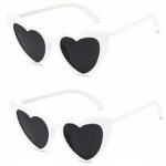 ALVOGIMOR 2 Pack Heart Shape Sunglasses,Colorful Trendy Sunglasses Vintage Cat Eye Glasses for Party Favor or Daily Use(White)