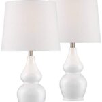 360 Lighting Jane Modern Table Lamps 25″ Tall Set of 2 White Ceramic Double Gourd Fabric Tapered Drum Shade Decor for Bedroom Living Room House Home Bedside Nightstand Office Entryway Family