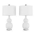 Home Ceramic Table Lamps Set of 2 Double Gourd Vintage-Style Accent Lights for Bedroom, Living Room, or Office with LED Bulbs by Lavish (White)