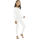 ViCherub Girl’s Thermal Underwear Set Kids Long Johns Fleece Lined Base Layer Top & Bottom Thermals for Girl Cream White Medium