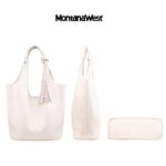 Montana West Hobo Purses and Handbags for Women Vegan Leather Shoulder Bag Top Handle Tote Purse Set 2 pcs with Tassels White MWC2-079BG