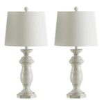 Maxax Table Lamps Set of 2, White Rustic Farmhouse Poly Bedside Nightstand Lamps with White Fabric Drum Shade for Living Room Bedroom – 27 Inches