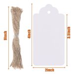 SallyFashion 100PCS Kraft Paper Tags, 2X4 Inches White Gift Tag Craft Hang Tags with Free 100 Root Natural Jute Twine for Gifts Arts and Crafts Wedding Holiday