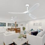 HUMHOLD 60″ Ceiling Fan with Remote Control, 3 Wood Fan Blades White Ceiling Fan, Modern Reversible 6 Speed DC Motor Ceiling Fans for Patio, Living Room, Bedroom, Office