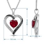 Jewelili Sterling Silver Pendant Necklace with 8mm Heart Created Ruby and Treated Black & Natural White Round Diamonds, 1/10 cttw, 18″ Rolo Chain