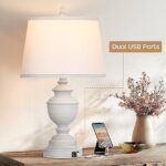 Vpazg Table Lamps set of 2, Modern Farmhouse Nightstand Lamp with USB Ports, Contemporary 3-Way Dimmable Touch Control White Bedside Lamps with Linen Drum Shade for Bedroom Living Room, Bulbs Included