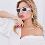 Veda Tinda Vision Rectangle Sunglasses White Trendy Retro 90s Square Vintage Sunglasses for Womens Men Polarized Lenses UV400 Blocking C01S03