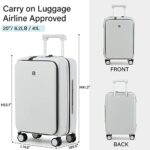 Hanke 20 Inch Carry On Luggage Hard Shell Suitcases with Wheels Lightweight Travel Luggage for Weekender Suitcase with Lock Rolling Luggage with Front Pocket(Smoke White)
