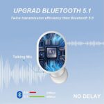 Wireless Earbuds, Bluetooth 5.3 Headphones 30H Playtime Wireless Charging Case & LED Power Display Deep Bass IPX7 Waterproof Earphones Microphone Stereo Headset for Sports/Workout/Gym(White)