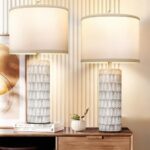 Spclsim 26″ Farmhouse Table Lamp for Bedroom Set of 2, Rustic Bedside Nightstand Lamp with Resin Body and White Fabric Shade, Traditional Mid Century Lamps for Living Room End Table, Bulbs Included