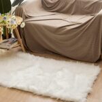 Latepis White Sheepskin Rug 2×3 Faux Fur Sheepskin Rug for Living Room Fluffy Washable Rug for Bedroom Luxury Room Decor Furry Rug Rectangle